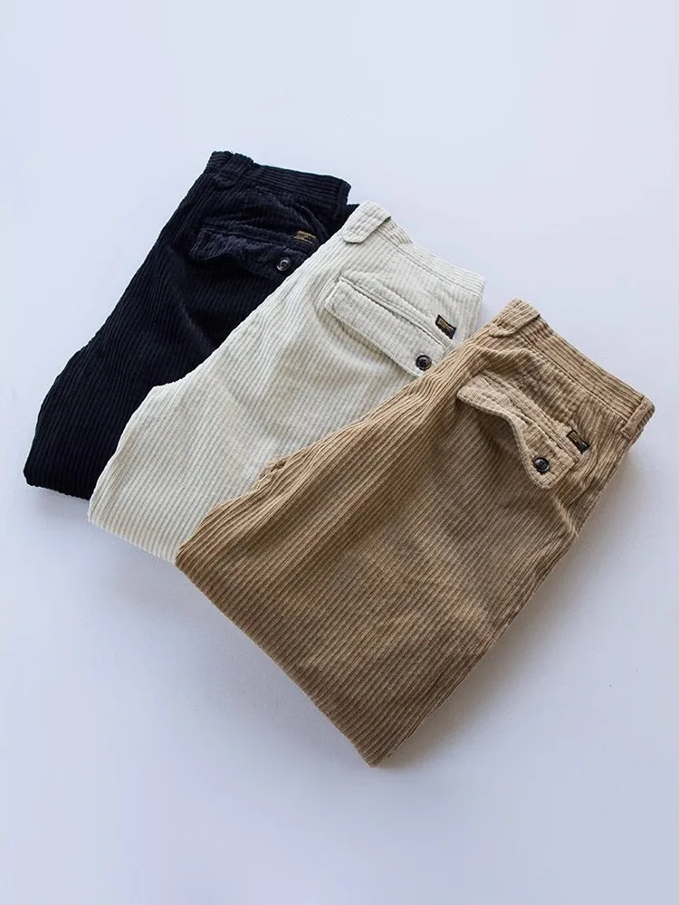 

Men's Casual Corduroy Pants Loose Fit Straight Leg Workwear Trousers Faionable American Sle Loose Cuff Straight Leg