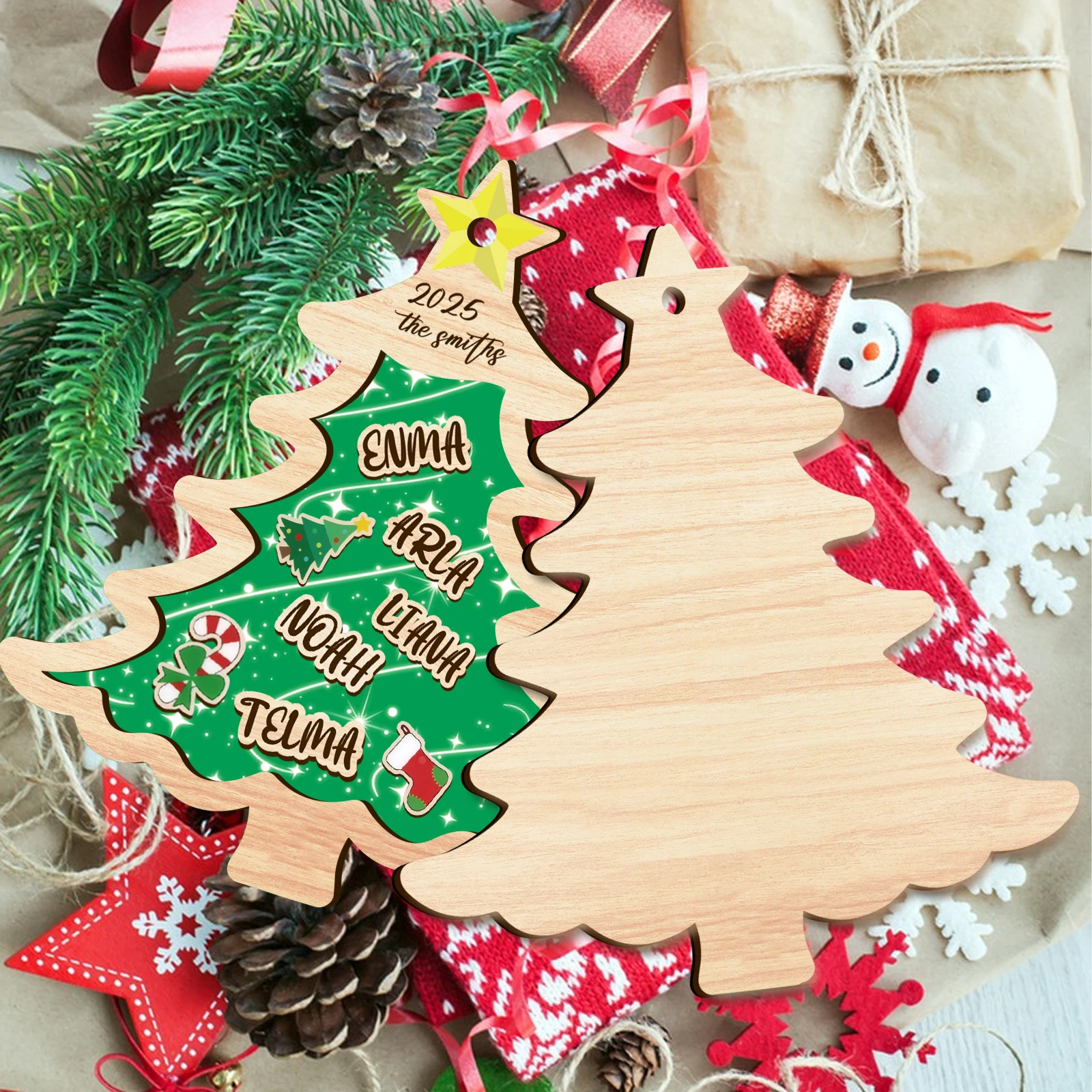 2025 Adorno de árbol de Navidad personalizado: personaliza los nombres de la familia, un recuerdo festivo cálido, creando un ambiente festivo grueso