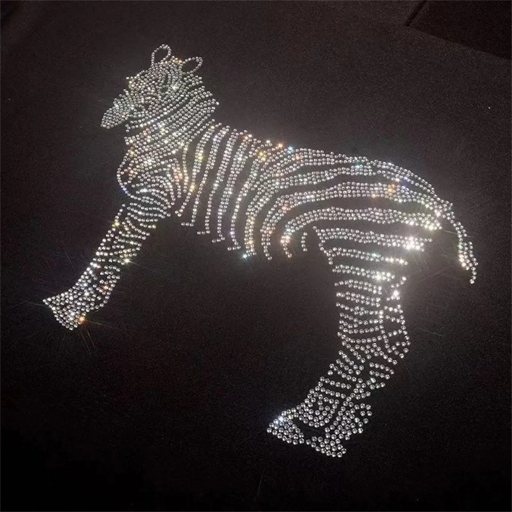 Zebra pattern shiny ironing drill fashion large cloth patch ironing diamond sequin DIY clothes T-shirt decorative patch clothing