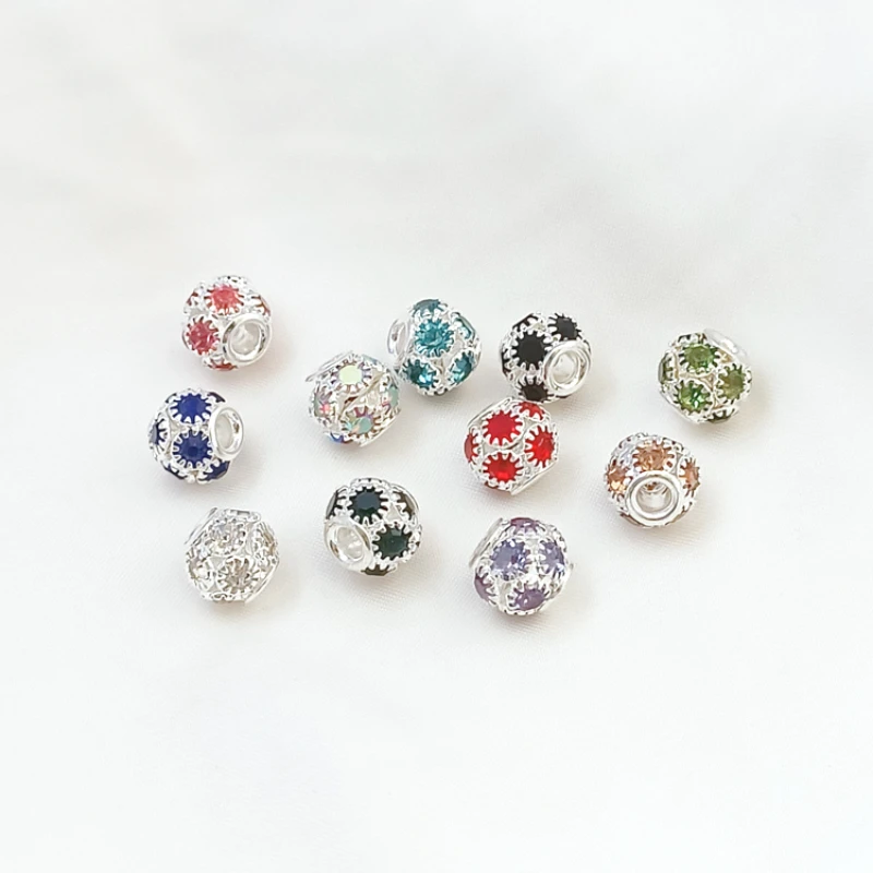 6 Pieces New Copper Clad Silver Micro Inlay with Colorful Zircon Balls, Round Beads, Handmade DIY Jewelry Accessories Materials