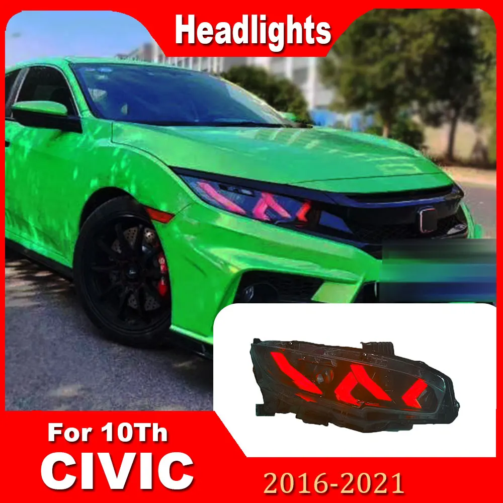 Auto Headlights For Honda Civic 10Th 2016-2021 Lamborghini style LED Headlamp Assembly Upgrade Projector Lens Accessories Kit