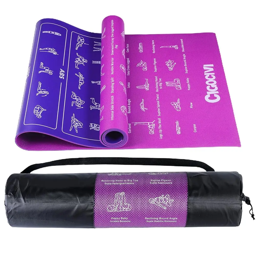 

Upgrade New Instructional Yoga Mat With 75 Poses Printed On It For Beginners, 5.7'X2'X0.25"", 6Mm Travel Yoga Mat With Bag
