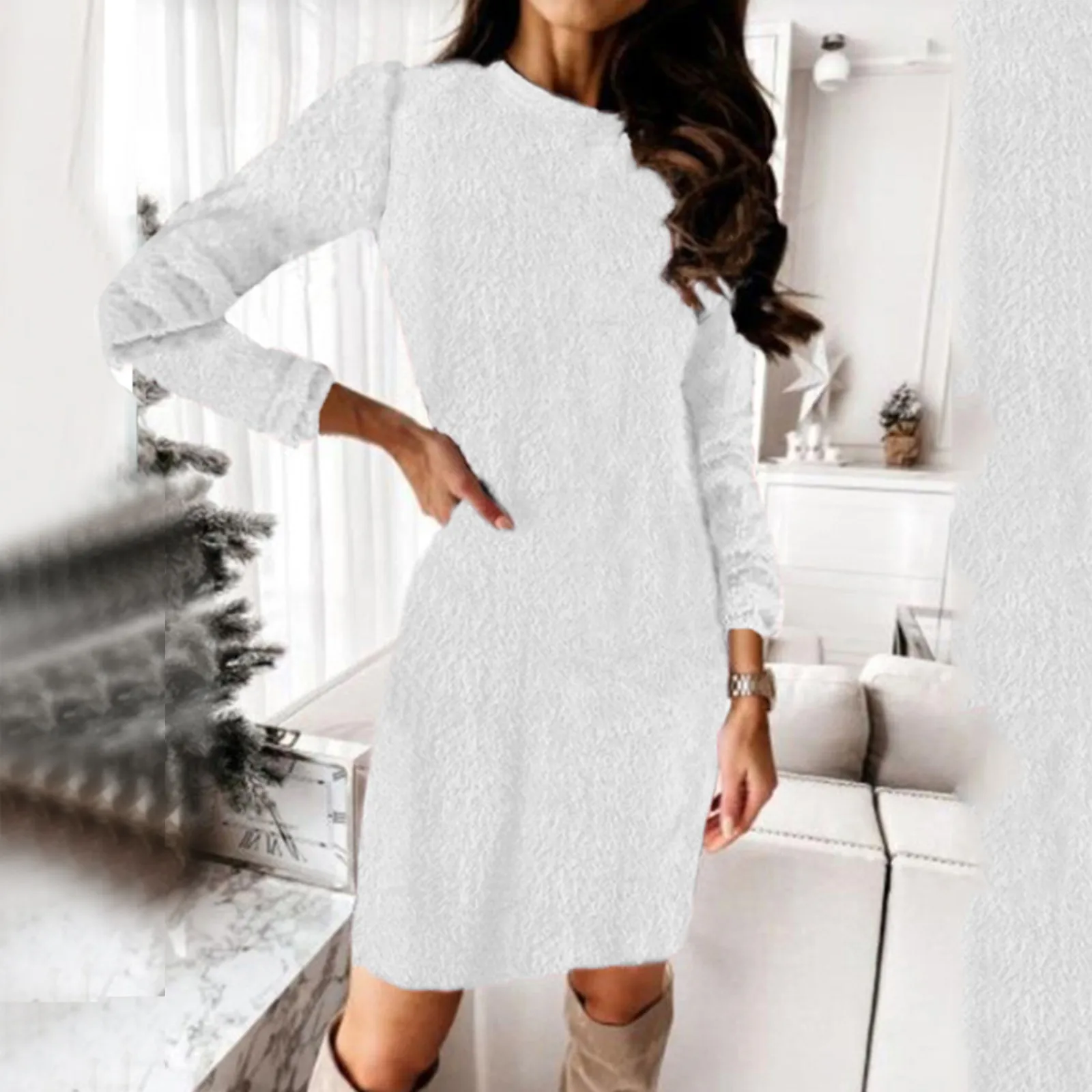 Fashion Casual Thicken Warm Loose Sweater Dress Women Autumn Winter Full Sleeve Solid Long Knitted Dress Female Vestidos 2024