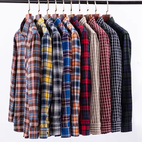 100 Cotton Men's Flannel Shirts Long Sleeve Casual Classic Plaid Men's Flannel Shirts Long Sleeve Big and Tall Plus Size