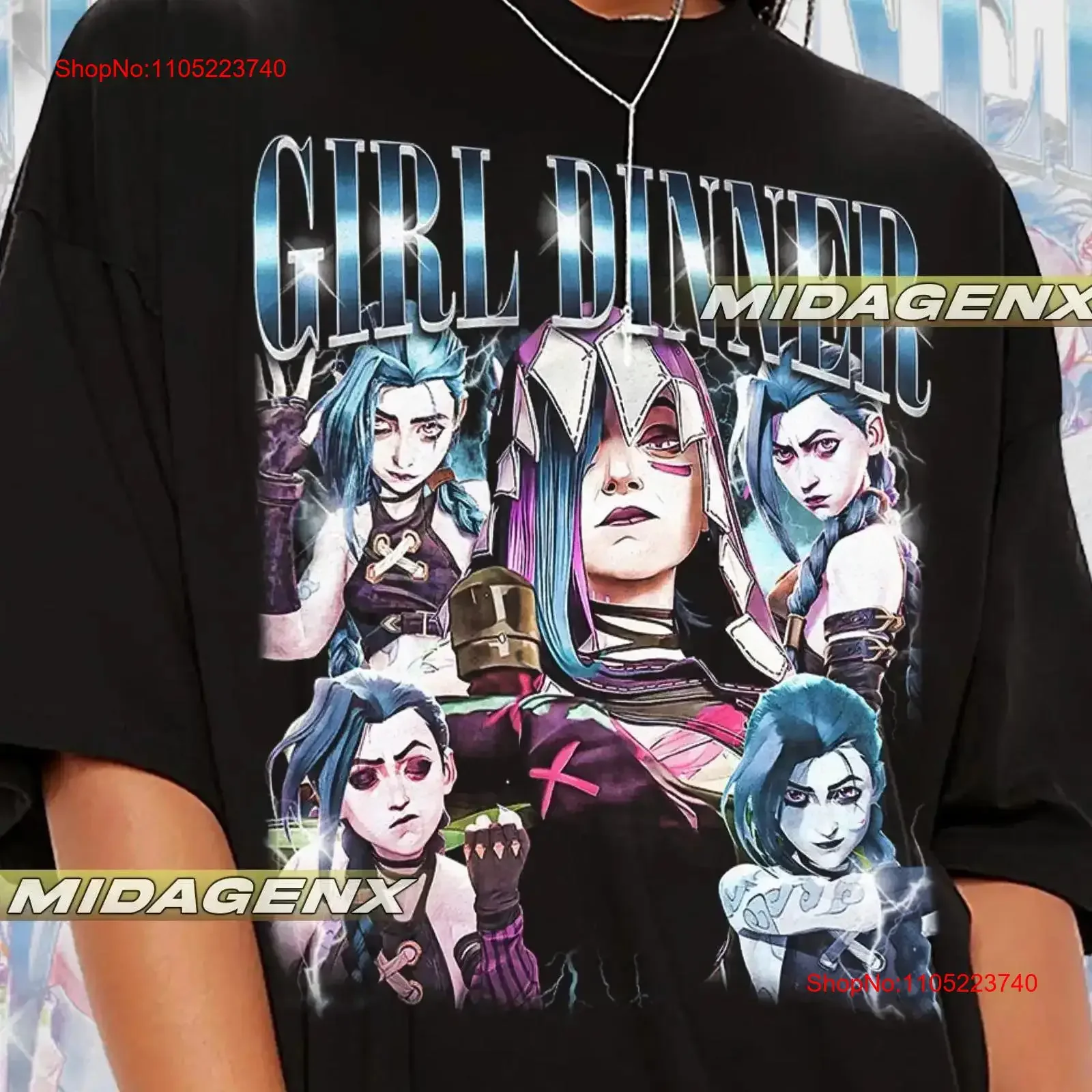 

Ограниченная коллекция Girl Dinner Jinx Arcane, винтажная футболка для женщин и мужчин GJ288, винтажный слегка топ с рисунком для повседневной носки