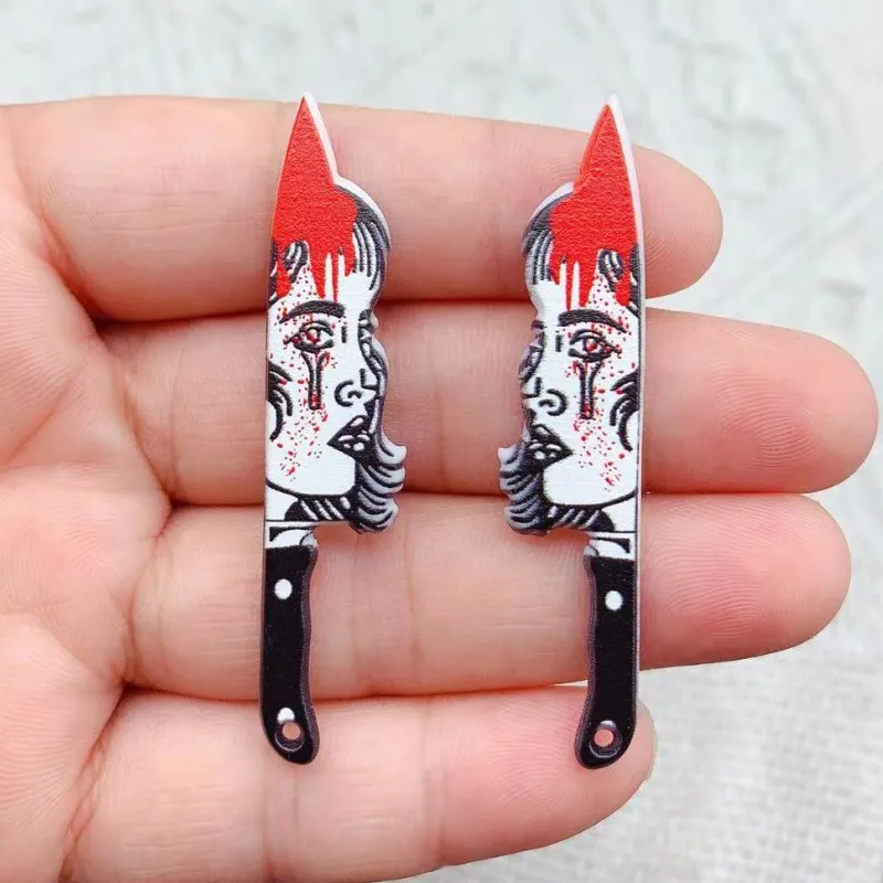 Double-Sided Gothic Black Flower Dagger Acrylic Charms, 10pcs