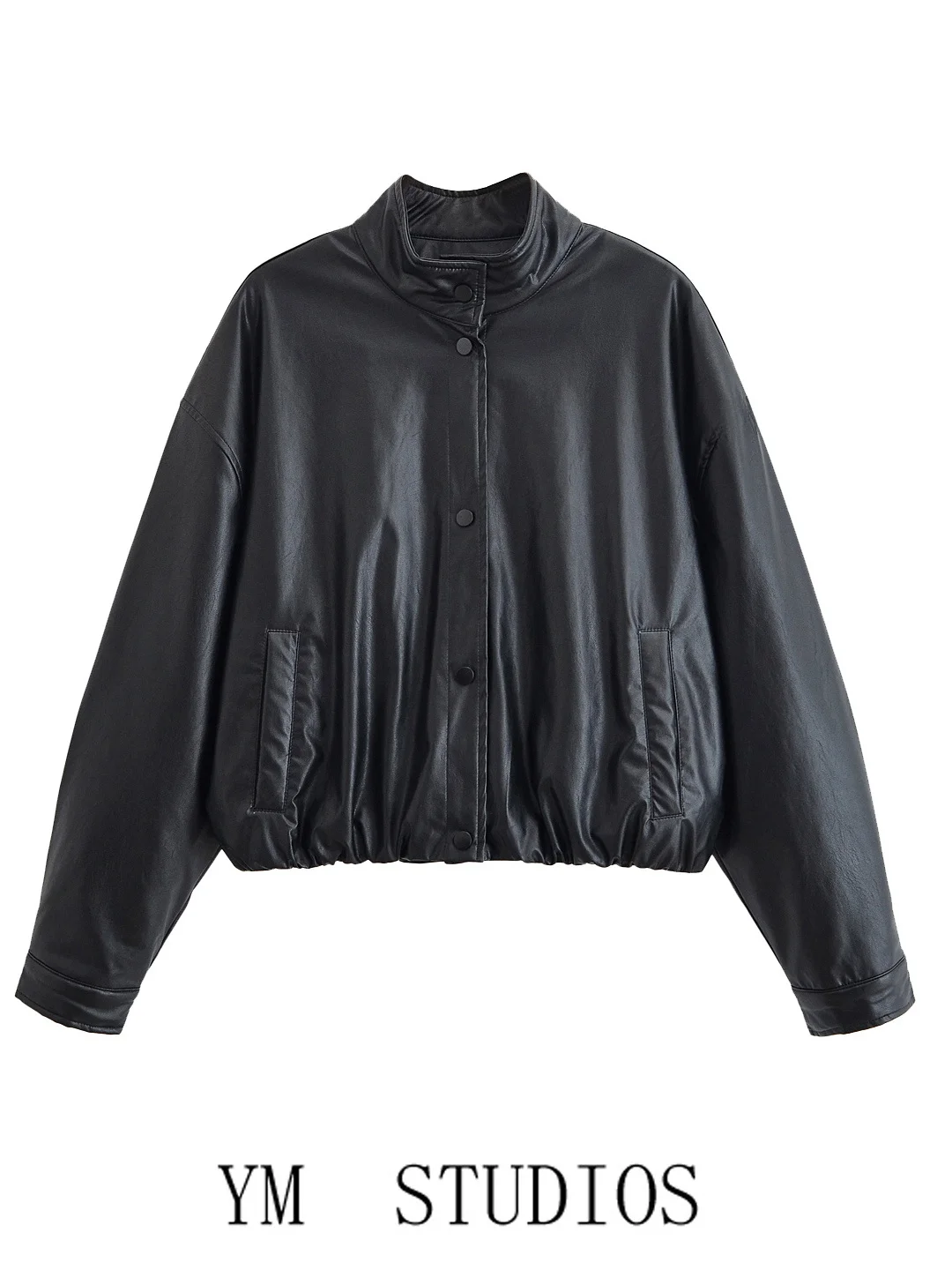 

Women's Bla ort Biker Jaet Stand Collar Loose Fit 2025 New Sle Faionable PU Leather Coat Ladies' High Waist pe