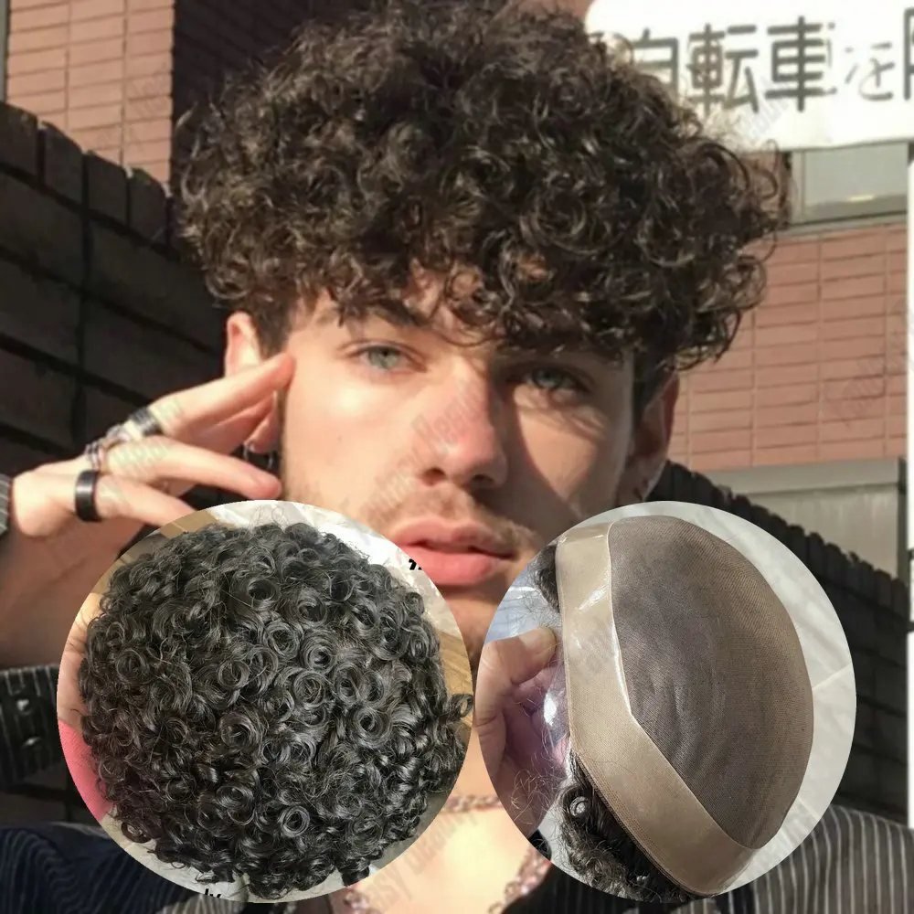 

18mm15mm20mm Curly Men's Toupee Human Hair Durable Mono NPU Base Male Capillary Prosthesis Natural Hairline Handmade Hair System