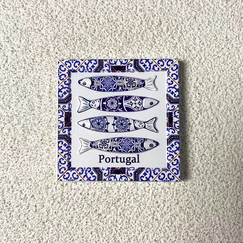 

Portugal Style Blue and White Fish Pattern Resin Fridge Magnet - 3D Strong Magnet Home Decor