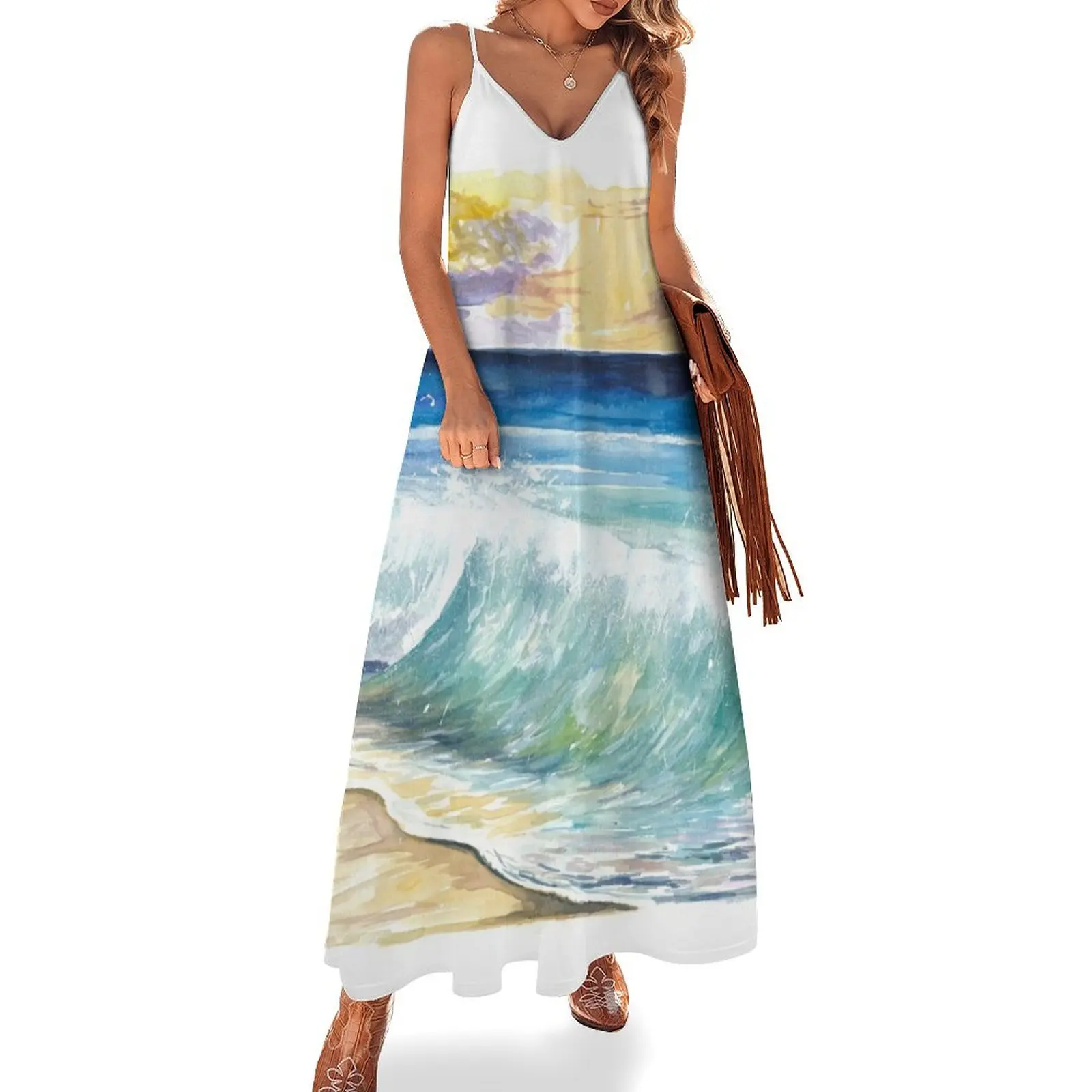 

Breaking Eastern Caribbean Waves with Sunset on Antilles Island Sleeveless Dress women's luxury party dress Women's long dress