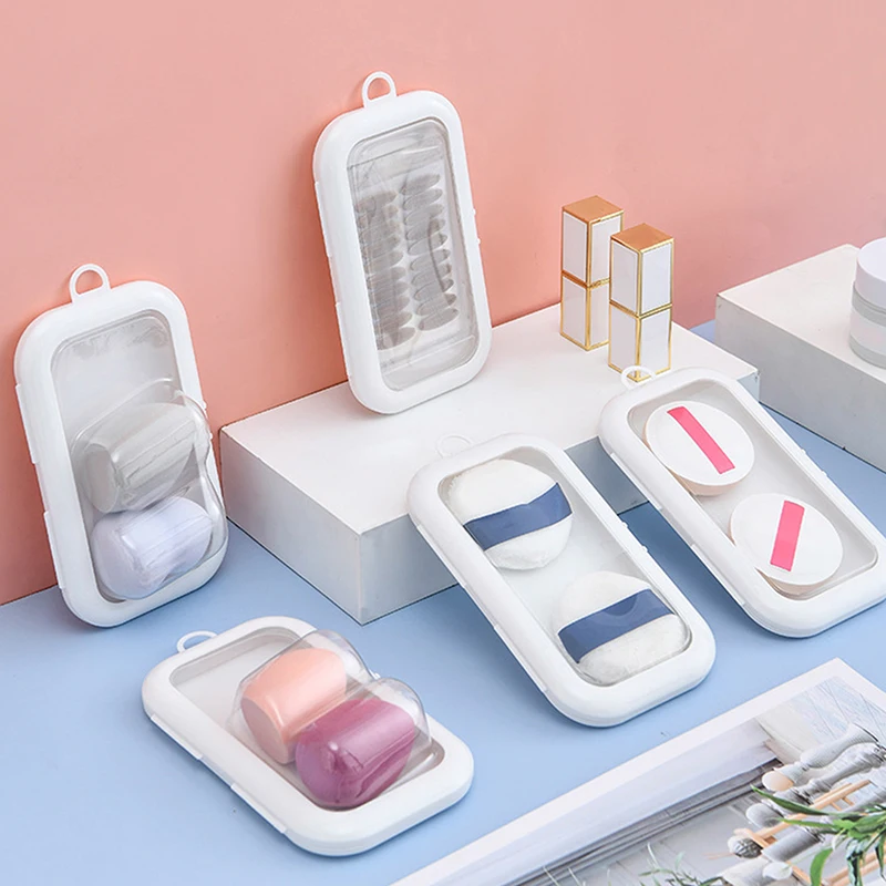 กล่องเก็บพัฟลมแบบพกพา กล่องใส่เครื่องสำอาง กล่องใส่เทปติดตาสองชั้น กล่องพลาสติก PP อเนกประสงค์