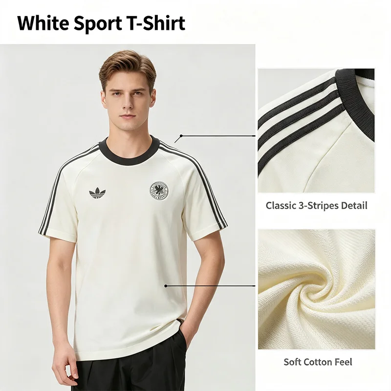 Adidas Authentic T-Shirt Men's German Team Football-Themed Embroidered Three-Stripe Short-Sleeve Kg5098