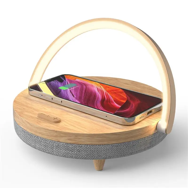 2023 New Wireless Charger Bluetooth Speaker For IPhone 13 14 Wooden Table Lamp High Power Charging Lamp Speaker Bluetoot Sale