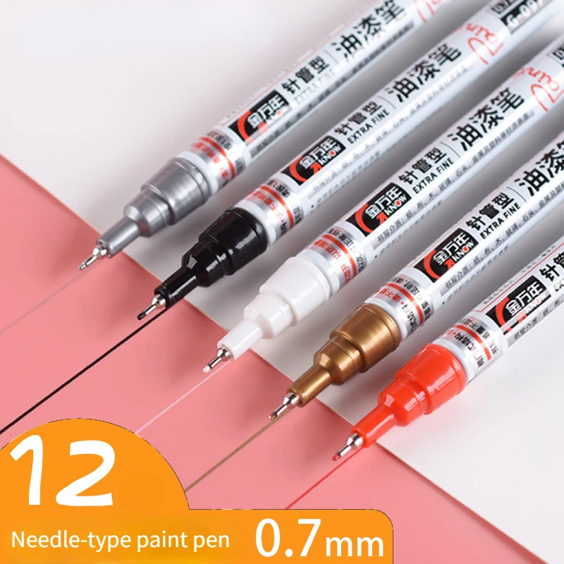 

12pcs Needle Tube Paint Pen 0.7mm Microfiber Nib Diy Hand-painted Color Oily Marker Student Teacher Office Supplies