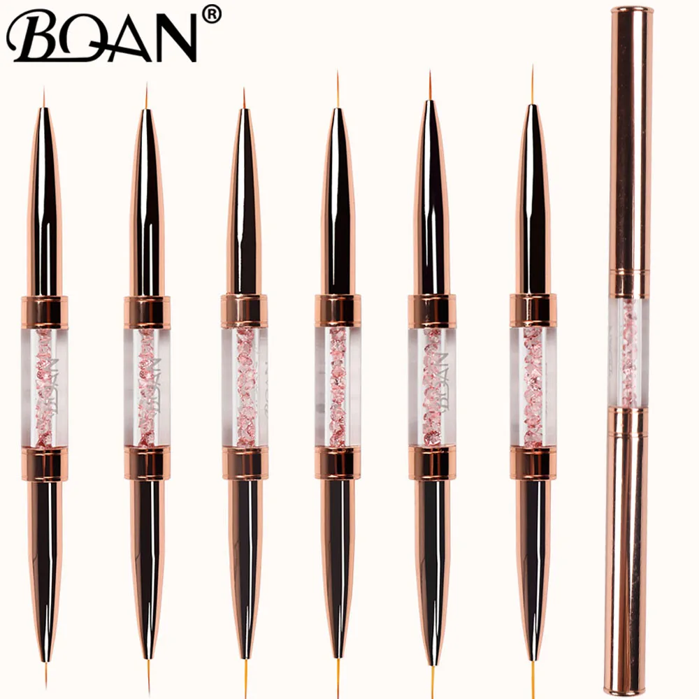 BQAN 1pcs Gold Rose Double Head Nail Brush Crystal Drawing Brush Liner Brush Painting Pen Gel Polish Crystal Nail Art Manicure