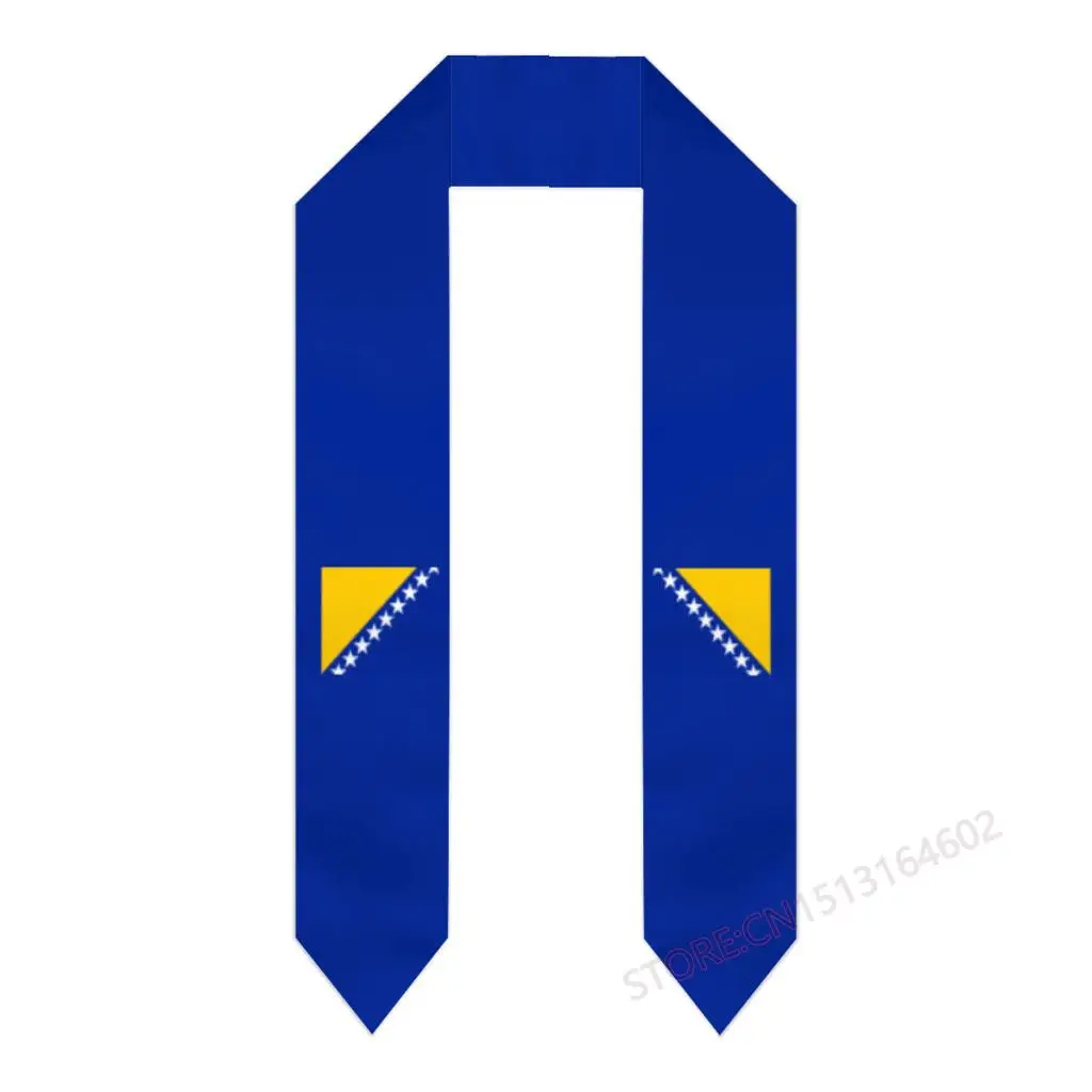 

Custom Name Or Logo Bosnia and Herzegovina Flag scarf Shawl Stole Sapphire Blue with Star Stripe Bachelor Gown Accessory Ribbon