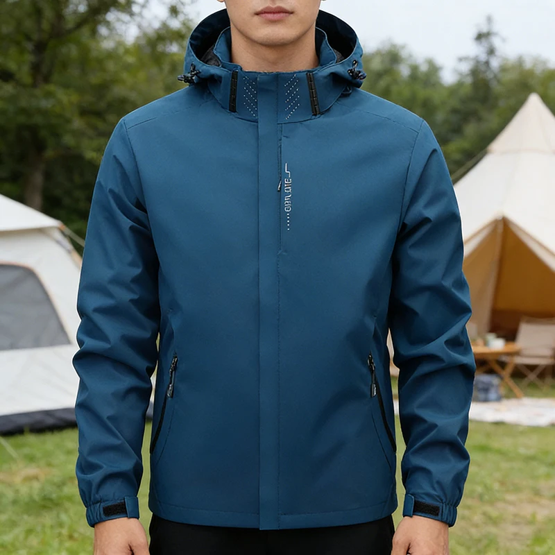 Men Outdoor Camping Hiking Hooded Coats Waterproof Windbreaker Jacket Man Lightweight Softshell Outerwear Spring Fall Daily Wear