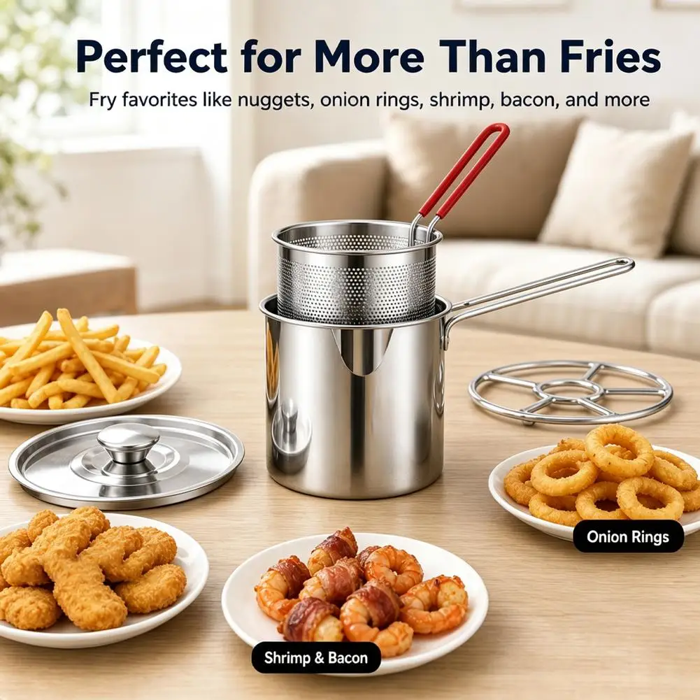 304 Stainless Steel Deep Fryer Pot Strainer Basket Tongs French Fries Tempura Chicken Oil Saving Cooking Saucepan Cookware Sets