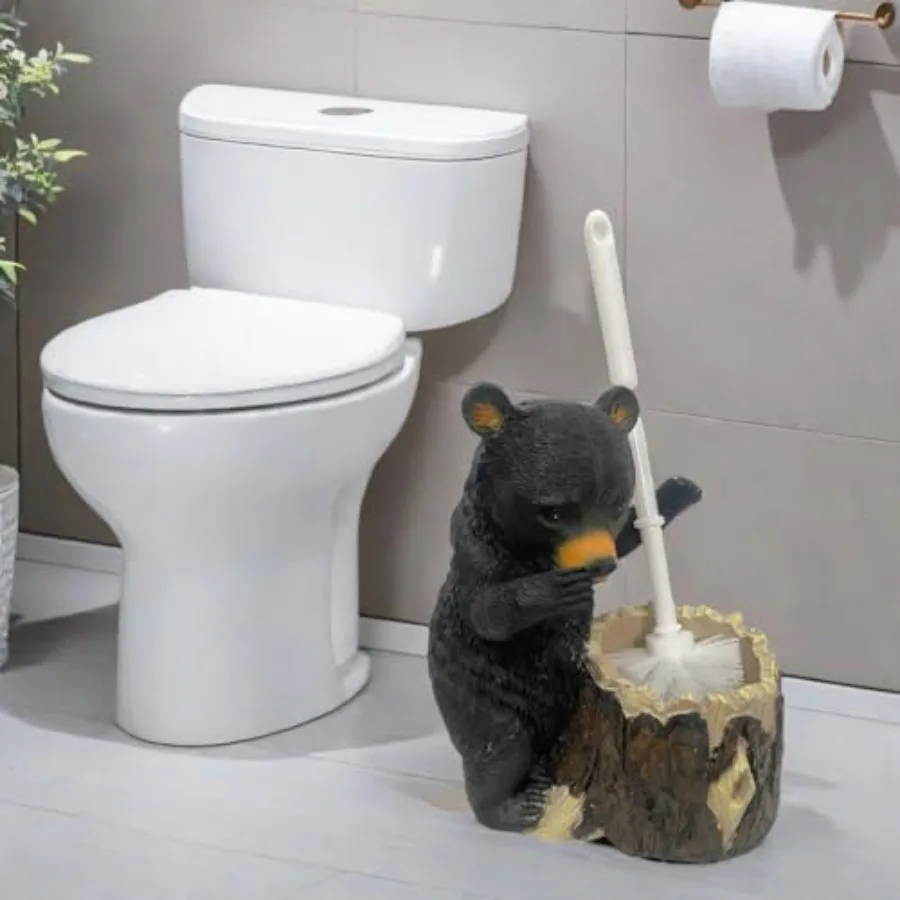 

Whimsical Black Bear Toilet Brush Holder Set - Unique Cub Shape Decorative Bathroom Cleaning Kit for Cabin Owners Bear-Themed H