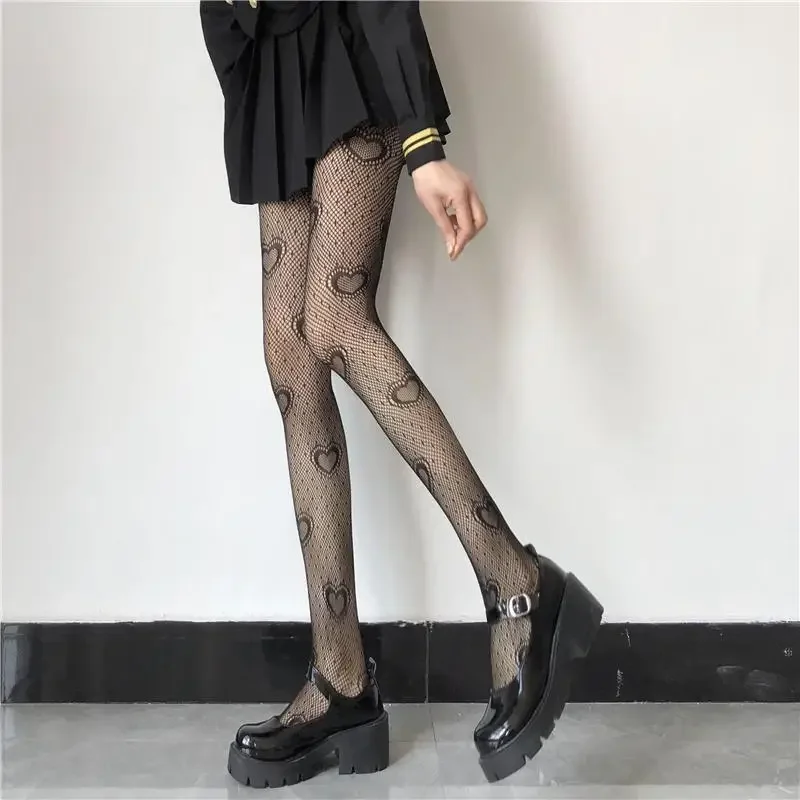 Love Flower Mesh Kawaii Japanese Girls Lolita Ins Stockings Cute White Pantyhose Female for Spring Summer Ultra-thin Transparent