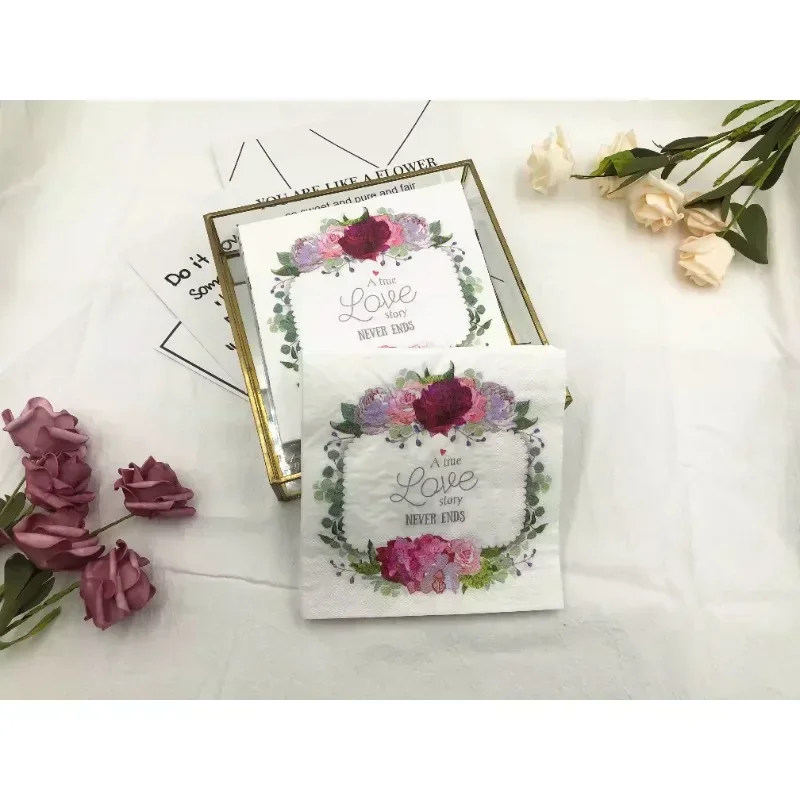 

40/60/80/100pcs Rapid Logistics Colorful Printed Napkins Flower LOVE Square Mouth Cloth Paper Napkins Wedding Paper Placemats