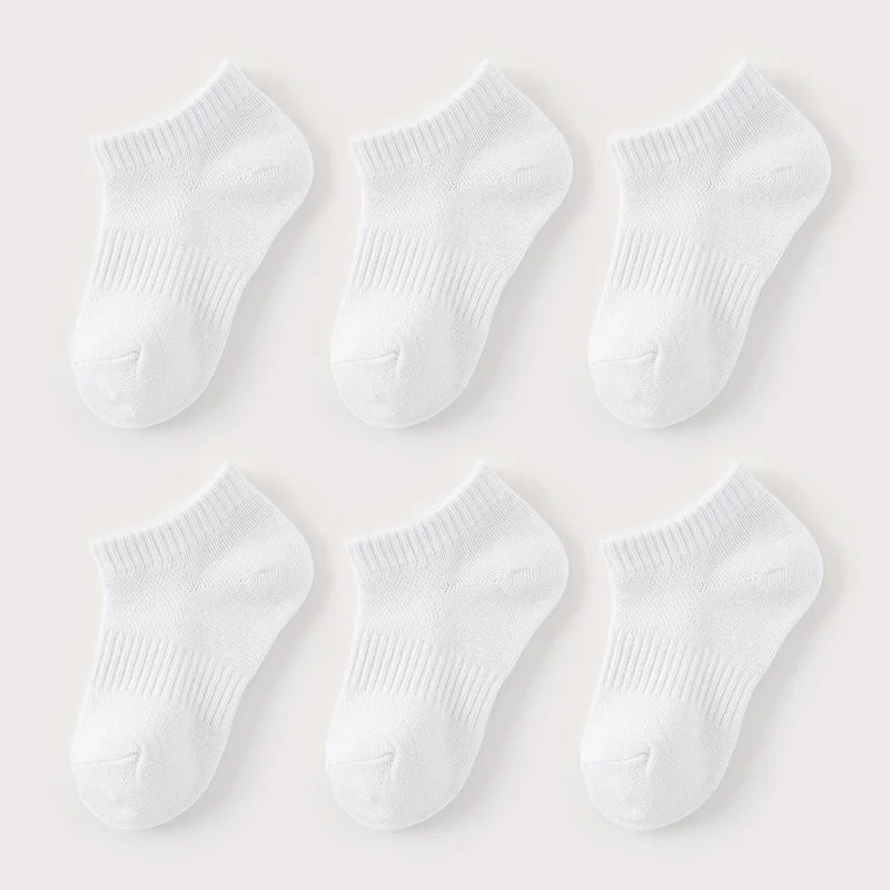 6 Paar Kindersocken, atmungsaktives Mesh, Mädchen-Söckchen, weiß, schwarz, einfarbig, Jungen-Sportsocken für Frühling und Sommer – Detail 3