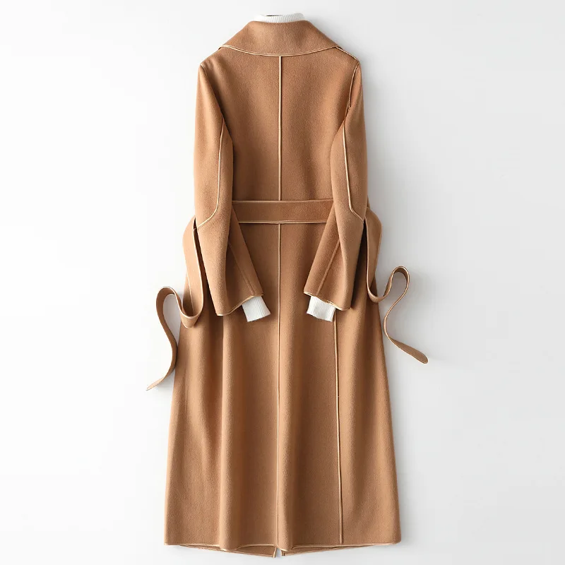 High Quality Factory Wholesale Custom Solid Color Long Style Woman Trench Belted Wool Fabric For Coat