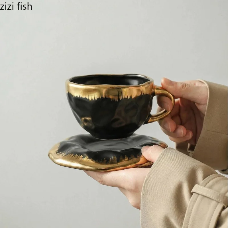 Electroplated Gold/silver Ceramic Cup and Dish Set Coffee Cup Latte Cup Milk Cups Beverage Cups Couple Cups Household Drinkware