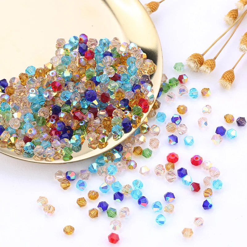 QIAO 4mm Crystal Bicone Beads Glitter Crystal Jewelry for DIY Bracelet Necklace Handicarft  Shiny Glass Seed Beads Accessories