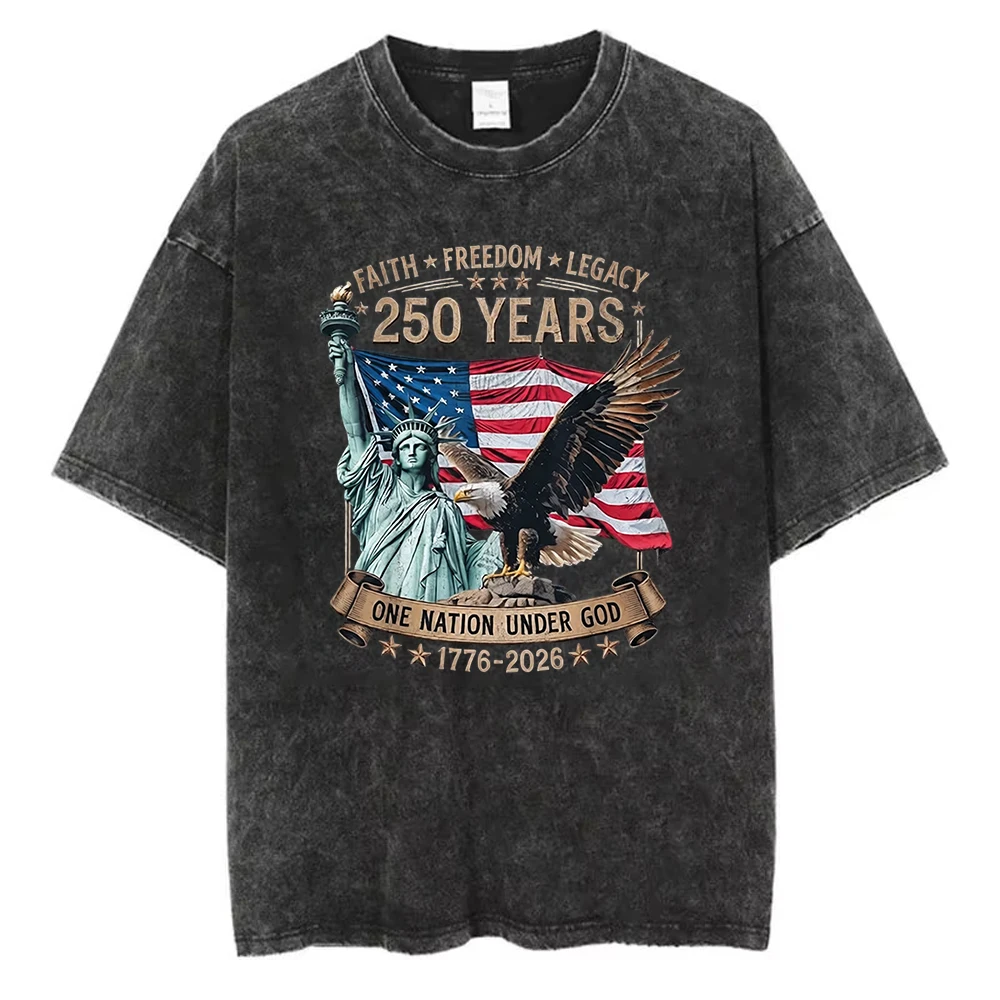 Vintage Cotton T Shirt American 250th Anniversary Unisex Versatile Patriotic Graphic Tee Casual Short Sleeve Top Minimalist