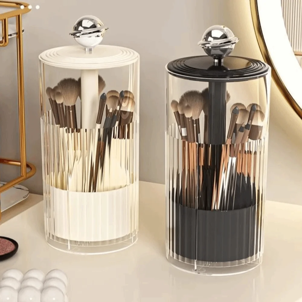 Automatic Lifting Makeup Brush Holder Dustproof Plastic Lipsticks Storage Rack Multi-functional with Lid Cosmetic Storage Box