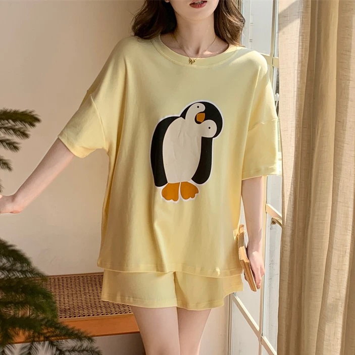 

Summer funny cartoon printing Women's Pajamas Set O-Neck T shirt & Shorts Sleepwear 2 Pieces sets pajama for girl Youth Homewear