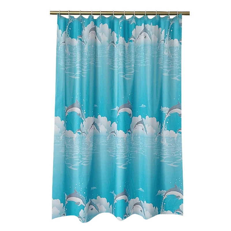 Dolphin PEVA Shower curtain thickened animal  stainless steel buttonhole waterproof mildew proof translucent shower curtain