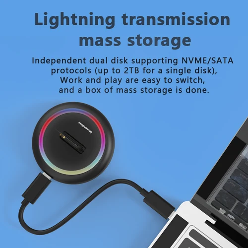 Imagen 2 del producto Blueendless protocolo Dual SSD m 2 estación de acoplamiento RGB luz LED M.2 SATA USB C SSD caja NVME + NGFF hdd SSD estación de acoplamiento sólida