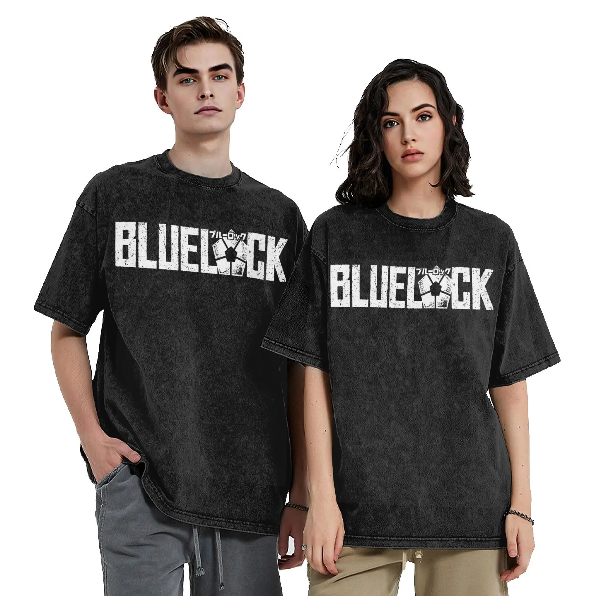 Blue Lock Washed T Shirt Streetwear Hip Hop Vintage T-Shirts  Tees Tops Men Women Short Sleeve High Street Graphic Printed