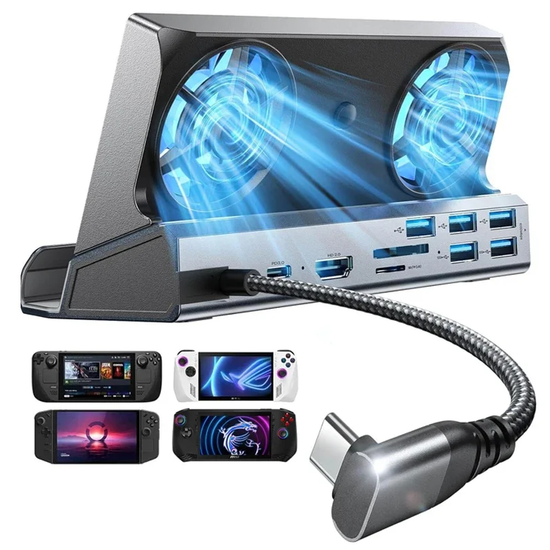 

13-in-1 Docking Station for Steam Deck OLED&ROG Ally&Legion Go, Dual Cooling Fan 5 USB Ports and 100W Charging Port for ROG Ally