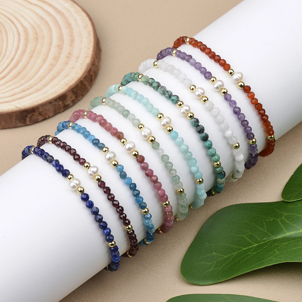 3MM Nature Stone and Freshwater Pearl Bracelet Suitable For Men And Women Daily Wear Holiday Gift Bracelet Jewelry