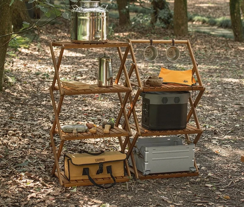 

Многослойная складная стойка для улицы, кемпинга, портативный стол для хранения из цельного дерева