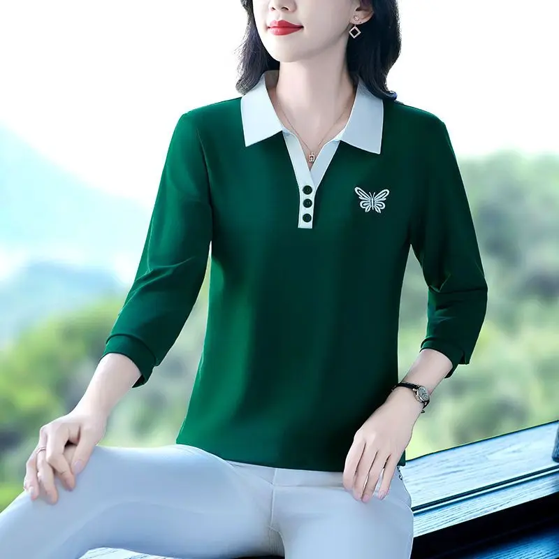 

Long Sleeve Polo T-Shirt Women's Spring Autumn New Fashion Elegant High-End Base Layer Blouse