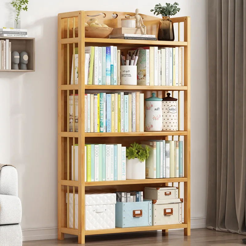 Bookshelf Simple multi-layer children's storage rack Kitchen shelf Student solid wood living room storage Bookcase floor