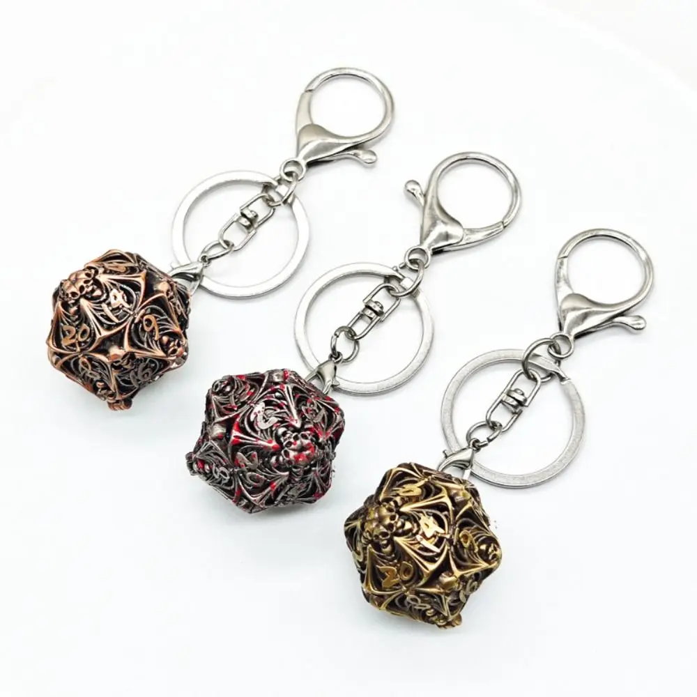 1 Set 20-sided Hollow Metal Dice Keychain TRPG Skull Hollow Metal Dice Keyring Exquisite Mini Polyhedral Dice Keychain