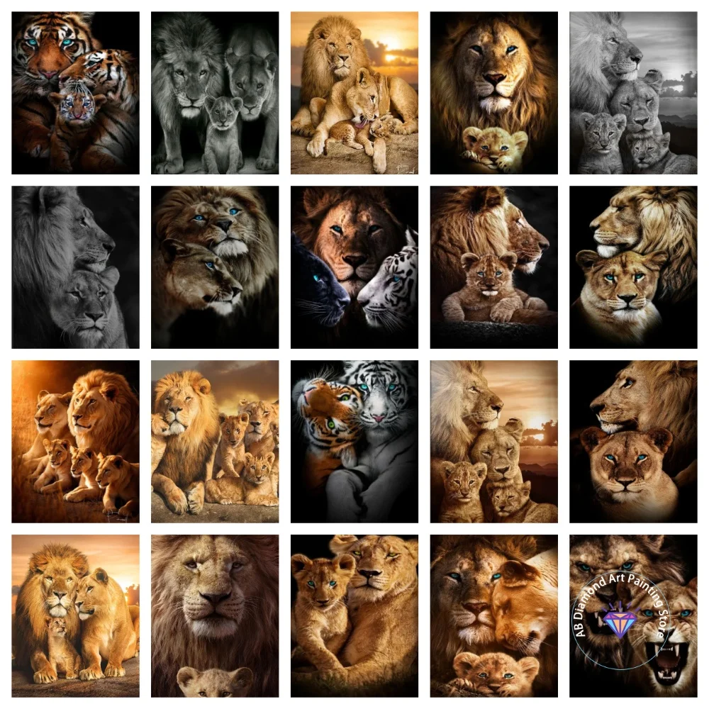 

Classic Animal Wild Lion Tiger and Bear AB Diamond Painting Kit Square Round Diamond 5D DIY Mosaic Handmade Art Gift Home Decor