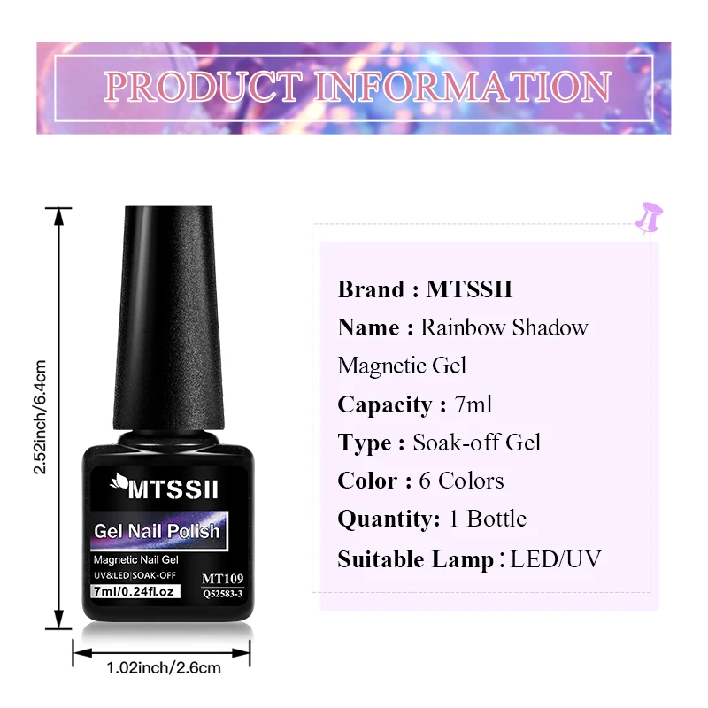 7ml Mtssii Rainbow Shadow Gel Magnético Espumante Glitter Cristal Gel Unha Polonês Gato Gel Magnético Soak Off Verniz Manicure