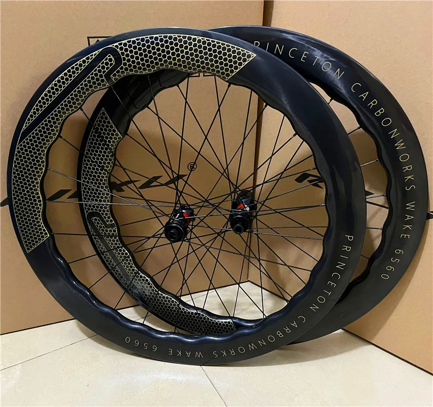 700C 6560mm Depth Prin ceton Road Bicycle Wheelset U Shape Carbon Fiber Disc Brake Clincher Wheels UD Glossy