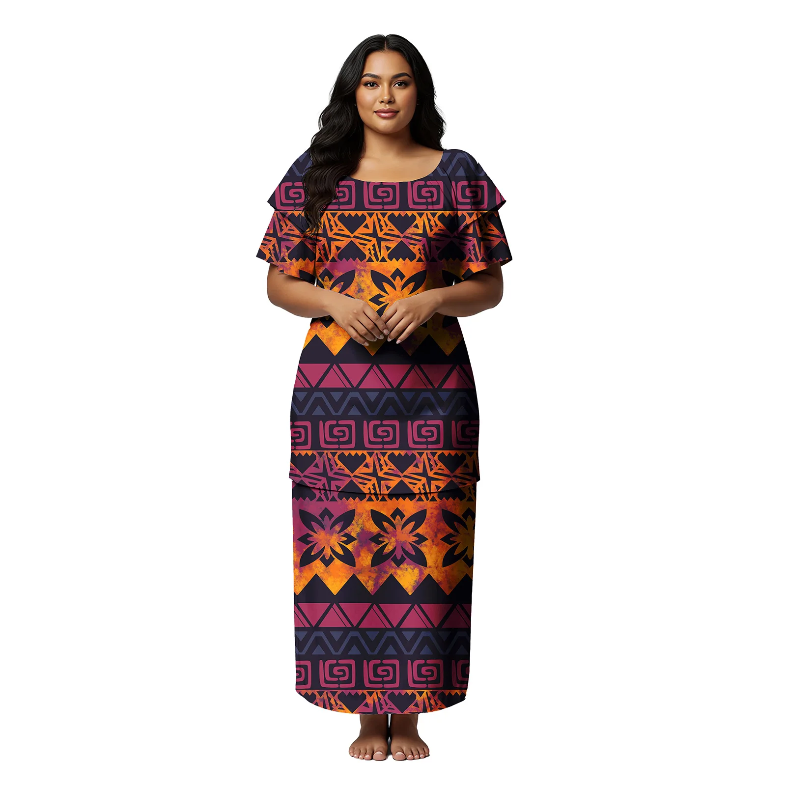 

Upscale Custom Trendy Clothing Aloha Long Skirts Polynesian Plus Size Samoan Ladies Puletasi 2 Piece Set Tapa Tribal Women Wear