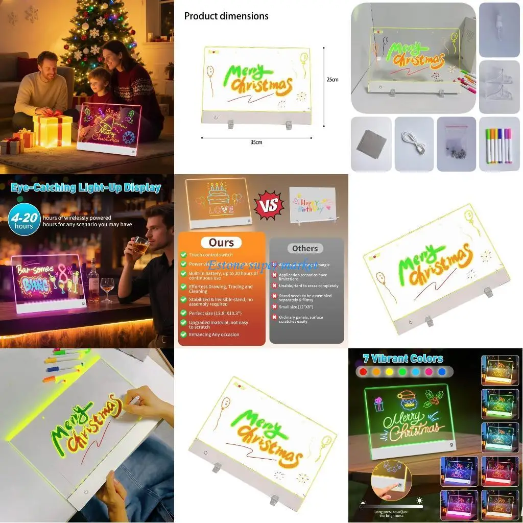 Planche à dessin Rechargeable pour enfants, grand écran 13.7 pieds, 7 colorants, luminosité Modifiable, tapis dessin LED,