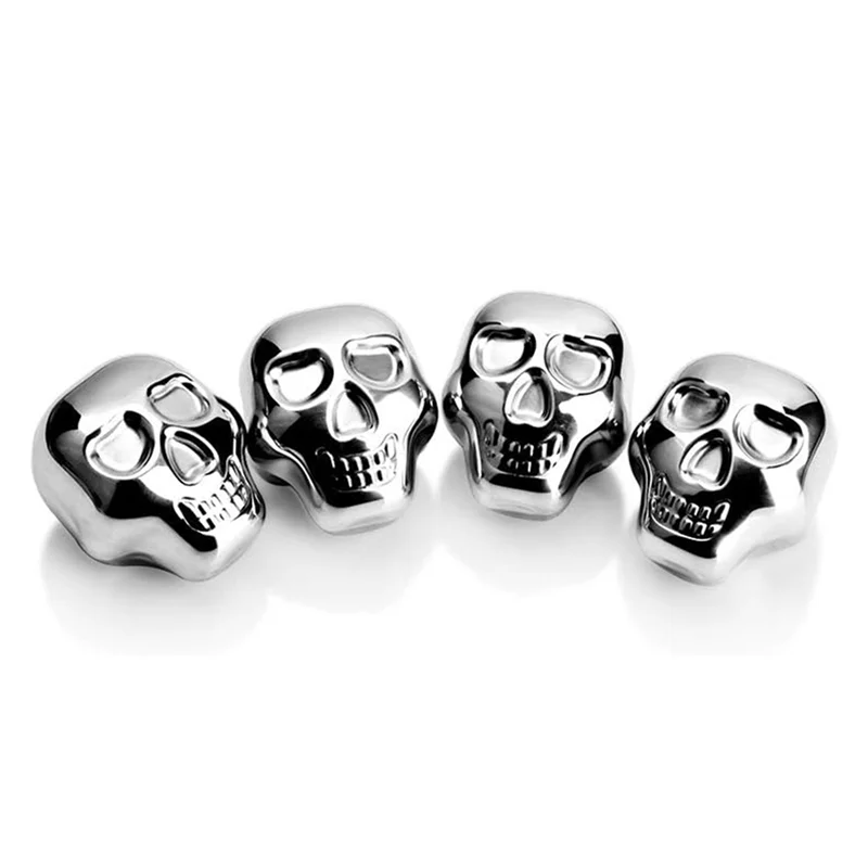 

AA73 Stainless Steel Chilling Stones Reusable Skull Head Ice-Cubes