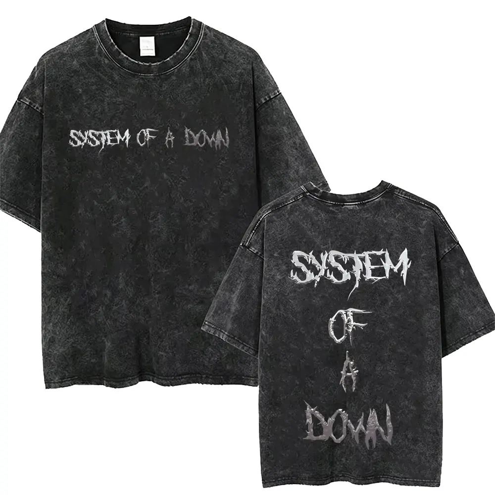 Washed Vintage System of A Down T-shirt Men Women Retro Rock Metal Oversized T Shirts Men's Casual Cotton Short Sleeve T-shirts