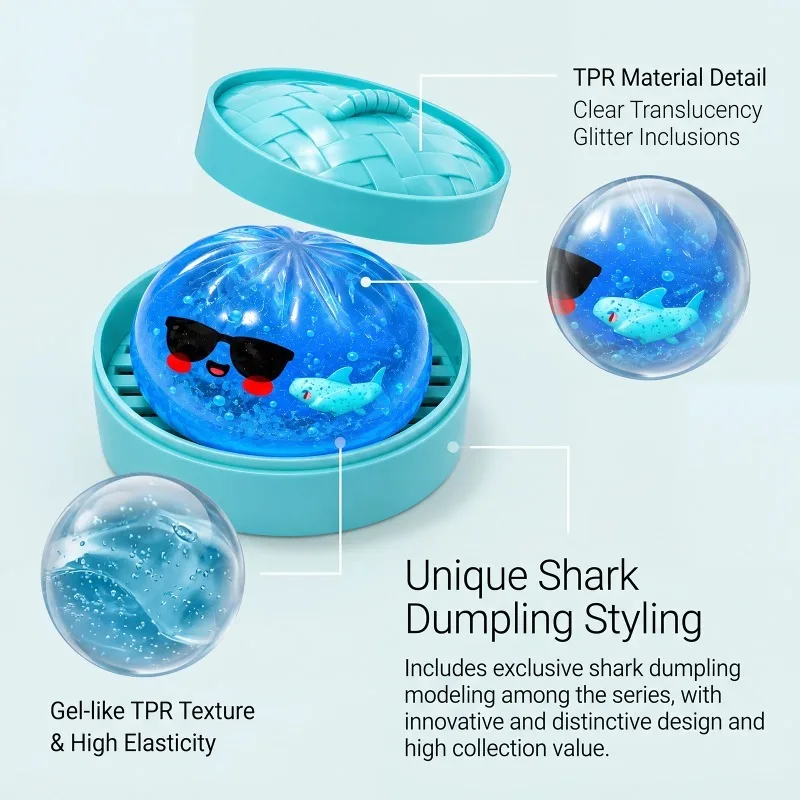 Money Glitter Shark Dumplings Squishy Toy Soft Slow Resilience Squishy Toy Fidget with Steamer Steamed Stuffed Bun Squishy Pinch view 4