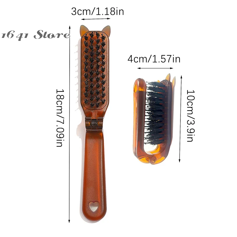 

Портативная расческа с ушками кошки, щетина из кабана, янтарная, складная, карманная, для путешествий, массажная, для укладки, инструмент для салона, подарок для женщин, новинка